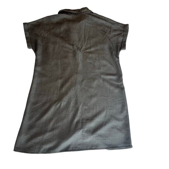 NWT Zilcremo Denim Shirt Dress, Short Sleeve, Button Up, Tunic, Distressed, Gray - Picture 8 of 8